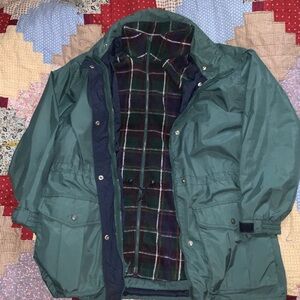vintage 90s atmosphere fleece shell jacket pair M/L plaid green purple navy grid